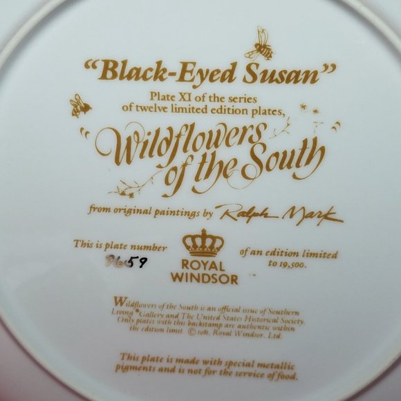 VTG Decorative Plate Royal Windsor Black Eyed Susan Wildflowers of the South Gol - Picture 7 of 12